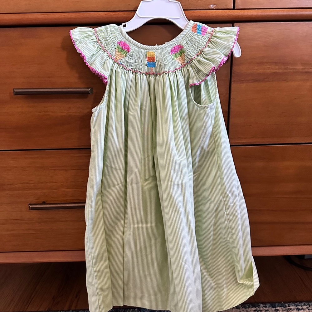 Silly Goose hand smocked dress, ice cream detail, size 4T